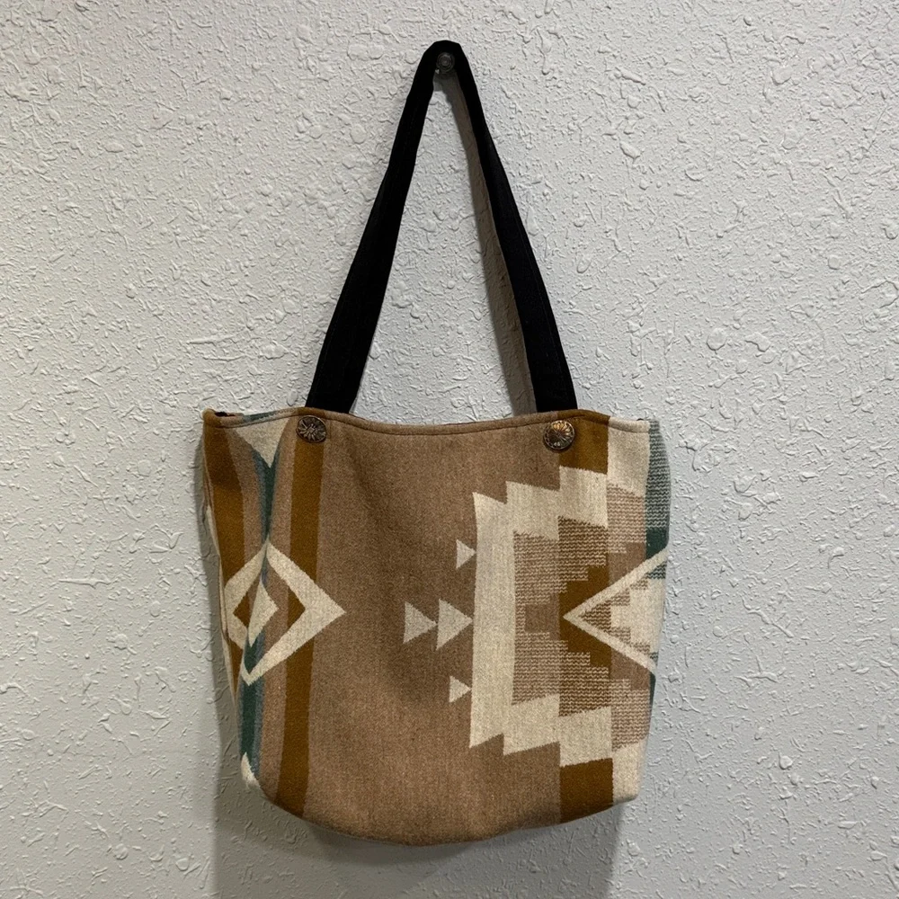 Boho Southwestern Aztec Print Tote Bag with Suede‎ Accents